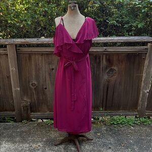 Boohoo Magenta Ruffle Wrap Midi Dress